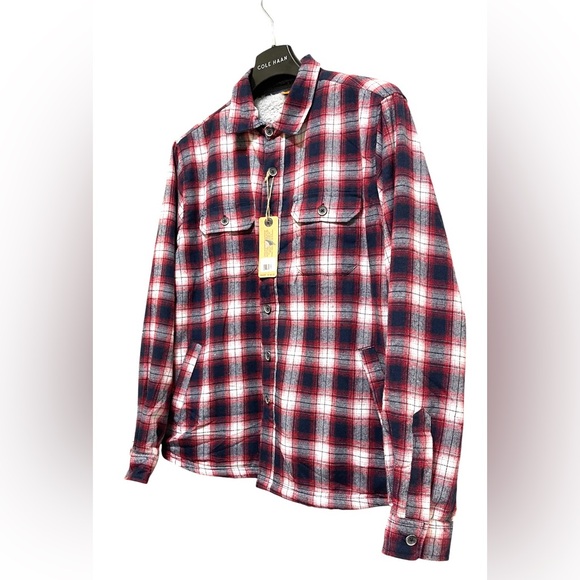 TAILOR VINTAGE PLAID FLANNEL SHIRT JACKET LINED WITH PLUSH SHERPA RED COLOR SZ L - Picture 1 of 13